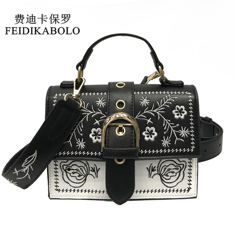 Bolso de hombro cuadrado pequeño para mujer, bandolera de piel sintética negra Vintage con flores para chica joven, 2022 ► Foto 1/6