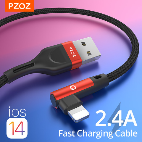 PZOZ para iphone 11 pro Xr Xs Max 8 7s 7 más 6 6s 5 5s 5s se ipad cable USB Cable de carga rápida de 90 grados usb cable para iphone ► Foto 1/6