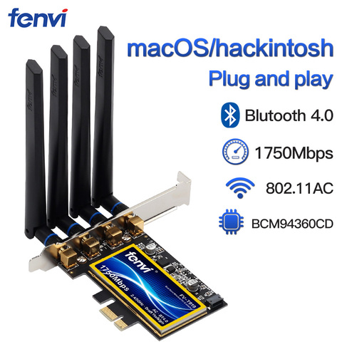 Fenvi-Tarjeta wifi de escritorio, adaptador inalámbrico de banda Dual con bluetooth 4,0, 1750Mbps, chips BCM94360CD,compatible macOS Hackintosh 802.11ac, modelo T919 ► Foto 1/6