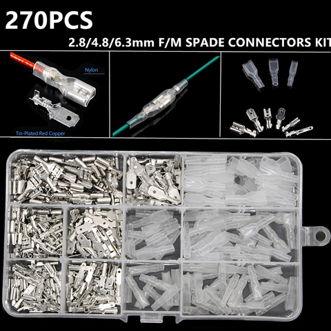 Conectores de cable hembra y macho aislados, 270 Uds., 2,8/4,8/6,3mm, terminales de engarce de cables eléctricos, Kit surtido de conectores de pala ► Foto 1/6