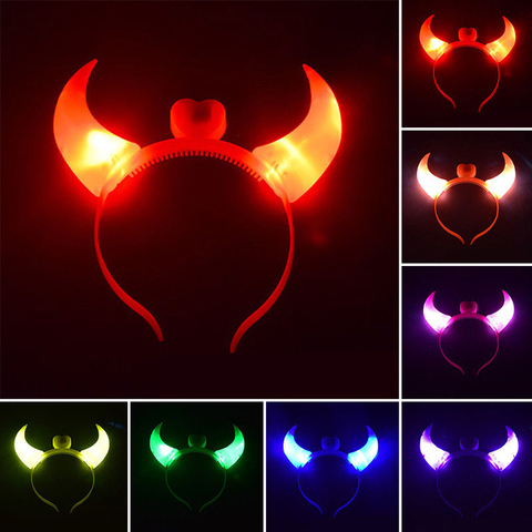 Cuerno de diablo divertido LED, diadema con luz, aros para el pelo, cuerno parpadeante para niños y adultos, Halloween y decoración para fiesta de Navidad ► Foto 1/6