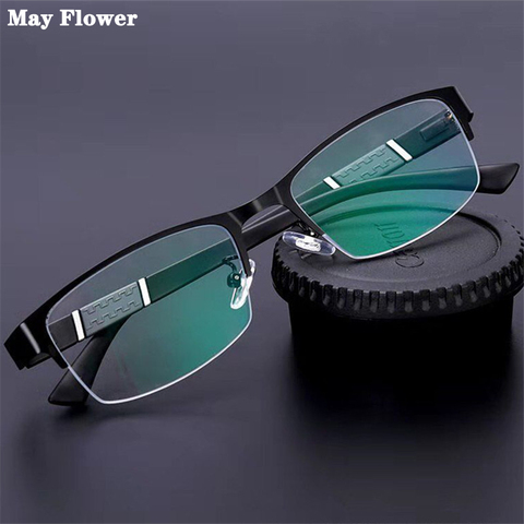 May Flower-gafas de lectura con marco de Metal Hlaf para hombre, anteojos de moda cuadrada para mujer, gafas de dioptría Anti-azul para negocios + 4 ► Foto 1/6