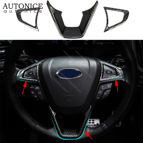 Funda para volante de ford Fusion Mondeo Edge s-max, accesorios, 2015, 2016, 2017, 2022, ABS, 3 uds., color de fibra de carbono ► Foto 1/5