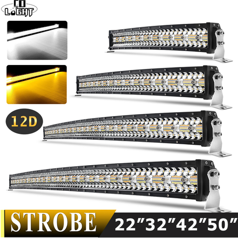 Barra de luz Led curvada estroboscópica Combo, CO LIGHT, 22, 32, 42, 50 pulgadas, 390W, 585W, 780W, 936W, 3 filas, para conducir vehículos todo terreno, coches y camiones, 4x4, SUV, 12V ► Foto 1/6