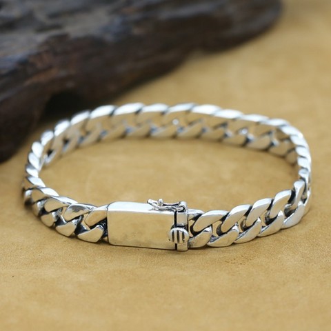 Pulsera de plata pura S925 para hombre y mujer, brazalete hipster de estilo punk, con letras ► Foto 1/6