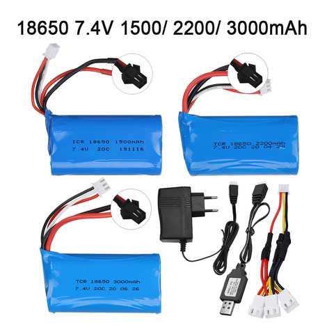 Batería de 7,4 V para WPL MN99S D90 U12A S033g Q1 H101 SM 1500 V, 2200mAh/3000mah/18650 mah, 7,4 V, para barcos teledirigidos, tanques, piezas de Drones ► Foto 1/6