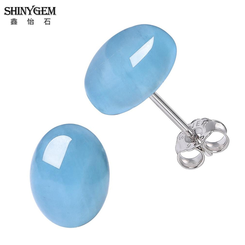 ShinyGem y elegante de 7-10mm Aguamarina Natural pendientes del encanto de la plata esterlina 925 azul gema, piedra ovalada pendientes para las mujeres ► Foto 1/6