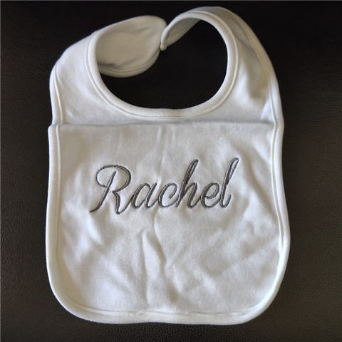 Babero personalizado con nombre para bebé, 100% de algodón, blanco, liso, Saliva, regalo de cumpleaños divertido para bebé, aniversario, ducha ► Foto 1/6