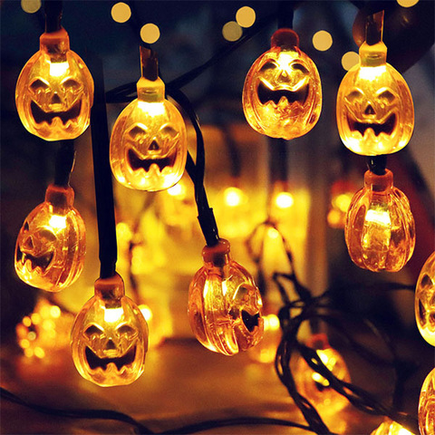 Guirnalda de luces LED de Halloween de 1,5 m, guirnalda de luces Fiesta al aire libre para el hogar, pancarta de murciélago fantasma de calabaza, feliz Halloween ► Foto 1/6