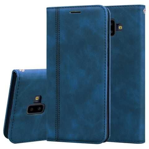 Funda con tapa de cuero para Samsung Galaxy J6 Funda magnética para teléfono con cartera para Samsung J6 Plus 2022 J6 + J 6 Plus J600F J610F ► Foto 1/6