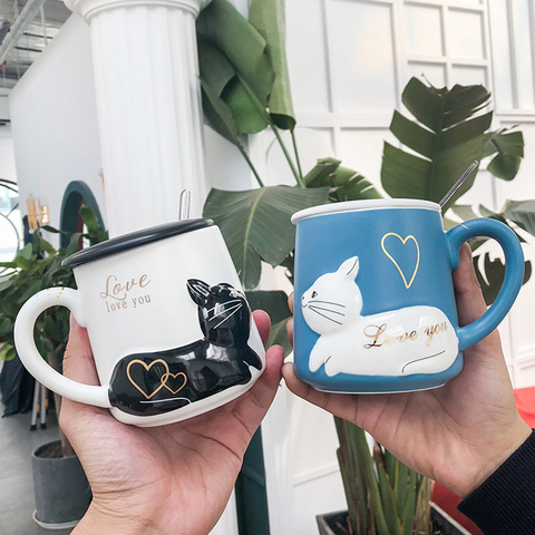 Amigos pareja taza lindo creativo gato taza para café o leche vaso de agua taza jarro de té Copa gatito de dibujos animados taza para el hogar y la Oficina para jugo de fruta ► Foto 1/6