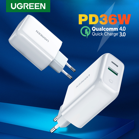 Ugreen-cargador USB 3,0 de pared para móvil, cargador tipo C de carga rápida para iPhone 12X8, 36W, 4,0, QC 3,0 ► Foto 1/6