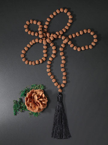 Collar de semillas de Rudraksha para mujer y hombre, gargantilla de perla Mala para meditar y rezar, borla, 108 ► Foto 1/6