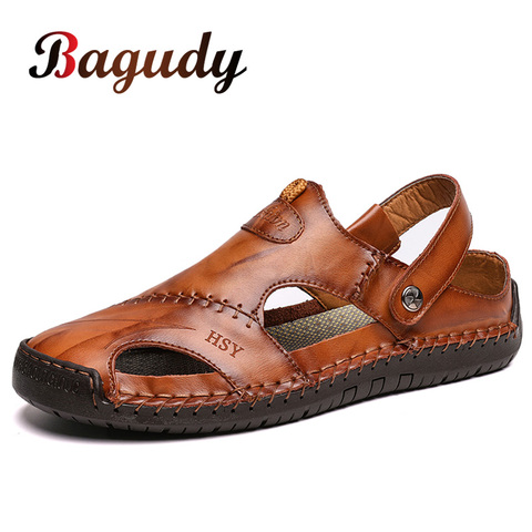 Sandalias de cuero para hombre, calzado de playa, cómodo, informal, para exteriores, clásico, talla 48, para verano ► Foto 1/6