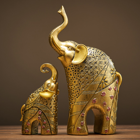 Elefante de oro moderno, accesorios de resina para decoración del hogar, manualidades para escultura, ornamentos de estatua, sala de estar para madre e hijo ► Foto 1/6