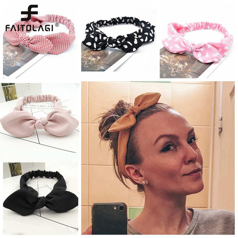 Diadema con orejas de conejo de color liso para mujer, bandana con lazo anudado para mujer, cinta elástica para pelo con orejas de conejo, accesorios para el cabello ► Foto 1/6