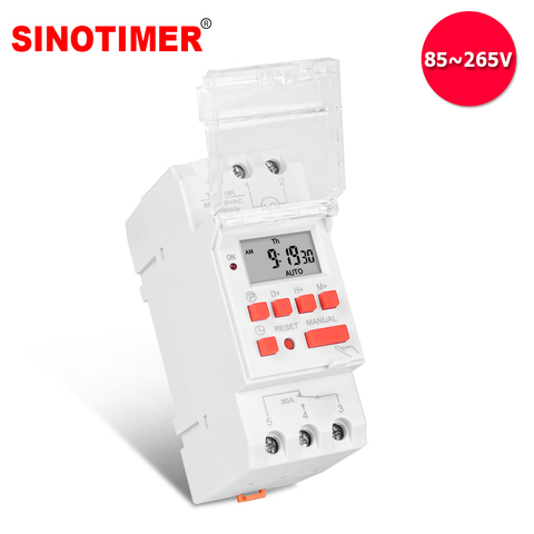 Interruptor de temporizador Digital programable, entrada Universal 85 ~ 265Vac 30A 5000W, montaje en Riel Din, 7 días, Control de relé con cuenta atrás ► Foto 1/6