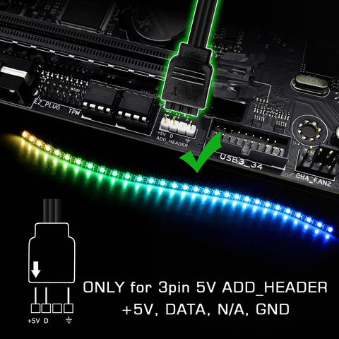 Tira de luces LED RGB para ordenador, cinta direccionable WS2812B con cabezal RGB de 5V y 3 pines para ASUS Aura SYNC Mystic ► Foto 1/6
