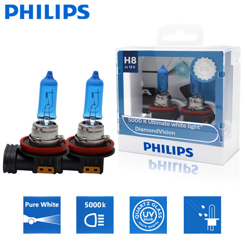 2X Philips H8 12V 35W visión de diamante 5000K Super blanco halógena de luz Auto faro coche bombillas lámpara de niebla 12360DVS2 ► Foto 1/6