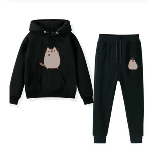 Pusheen-Conjunto de ropa deportiva para bebés y niños, sudadera con capucha, pantalones, chándal fino informal ► Foto 1/6