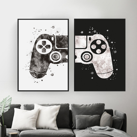 Pintura de acuarela para niños, póster del juego con estampado de Gamepad, ilustración de juego para pared, cuadro artístico, Joystick, pintura en lienzo para habitación de niños, decoración del hogar ► Foto 1/6