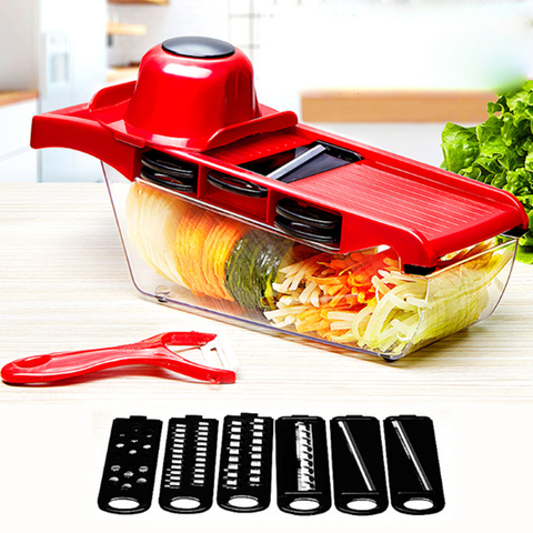 6 en 1 multifuncional cortadora de verduras de mandolina Slicer helicóptero de pelador de zanahorias rallador de queso triturador cocina Accesorios ► Foto 1/6