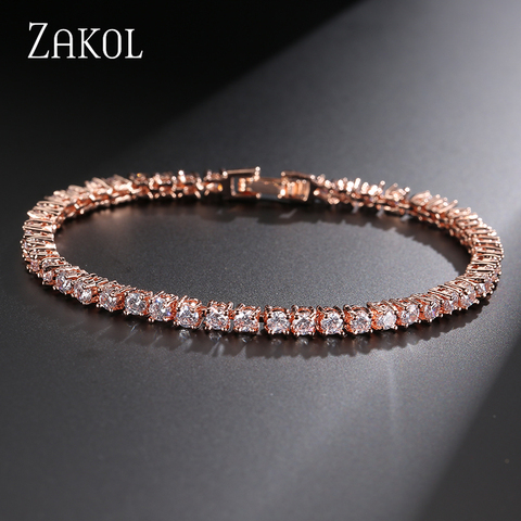 ZAKOL-pulsera de tenis de circonia cúbica de corte redondo para mujer y niña, brazaletes de cristal, joyería para mujer/niña, accesorios FSBP032, 3mm ► Foto 1/6