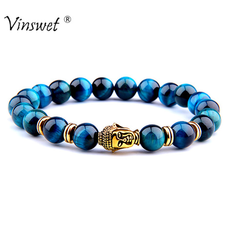 De moda AAA real Ojo de Tigre azul de los hombres pulsera de cuentas de piedra Natural Buda Stretch pulseras del encanto para las mujeres de la joyería de los hombres 2022 ► Foto 1/6