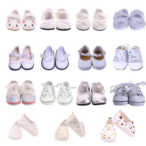 Muñeca zapatos de corteza blanca con lentejuelas Fit 18 pulgadas muñeca americana & 43cm muñeca bebé recién nacido Ropa Accesorios, niñas Juguetes DIY ► Foto 1/6