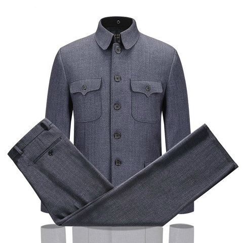 Conjunto de traje túnica China de traje tradicional para hombre, conjunto de ropa tradicional, chaqueta de otoño Primavera, abrigo, Tops, pantalones, ropa de China ► Foto 1/5