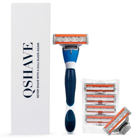 QShave-afeitadora azul de marca para hombre, máquina de afeitar con cuchilla, cuchilla X3 ► Foto 1/6