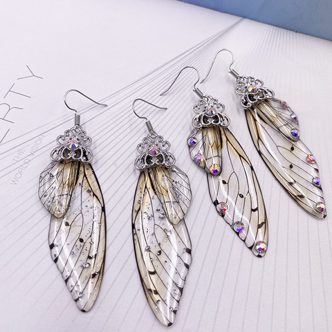 Pendientes de ala de imitación de resina transparente, joyería de boda romántica nupcial hecha a mano con diamantes de imitación de mariposa ► Foto 1/6