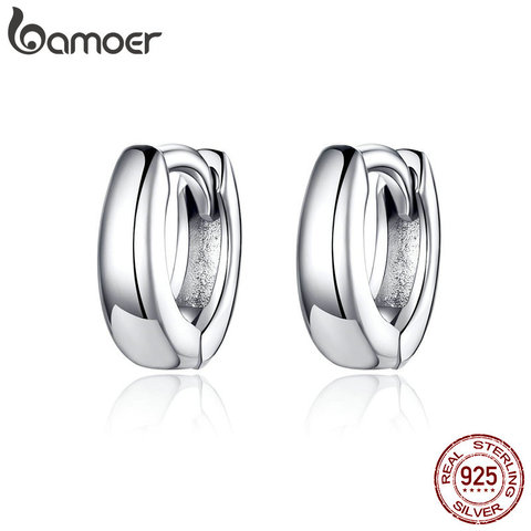 BAMOER-pendientes de aro pequeño circulo pulido para mujer y hombre, de plata de ley 2022, joyería fina de estilo coreano SCE552 ► Foto 1/6