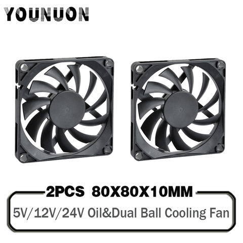 2 piezas 5V 8010 80mm ventilador USB 8010 ventilador 12V 12V 24V 80x80x10mm 8CM DC ventilador de refrigeración sin escobillas PC funda de ordenador portátil ventilador ► Foto 1/6