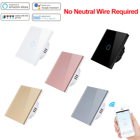 Interruptor inteligente Tuya Wifi, interruptor de pared táctil con Control remoto RF 433, No Neutral, temporizador, funciona con Alexa y Google Home ► Foto 1/6