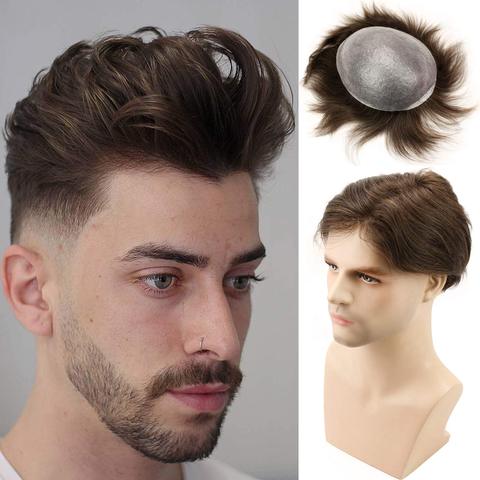 European Virgin human Hairpiece Men's Toupee Ultra Transparent Thin Skin PU Replacement Hair Pieces 10x8 Base Size #4 Brown ► Foto 1/6