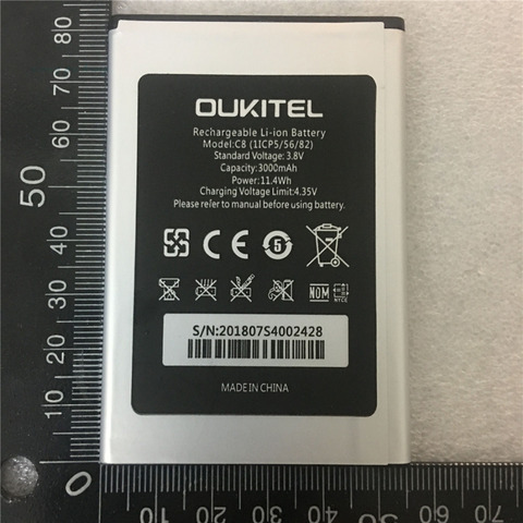 100% batería Original oukitel C8 nueva 5,5 pulgadas oukitel C8 batería de teléfono móvil 3000mAh con número de seguimiento ► Foto 1/3