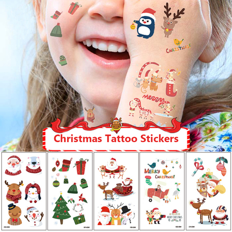 Pegatinas de tatuaje temporales de Navidad para niños, 1 Uds. De dibujos animados de Papá Noel fantasma, tatuaje para niños, elementos de invierno, tatuaje impermeable ► Foto 1/6