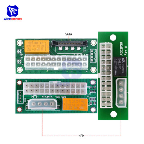 Diymore-sincronizador de potencia de escritorio ATX, 24 Pines, doble PSU, extensor de arranque, Cable, tarjeta, interfaz SATA de 4 pines ► Foto 1/5