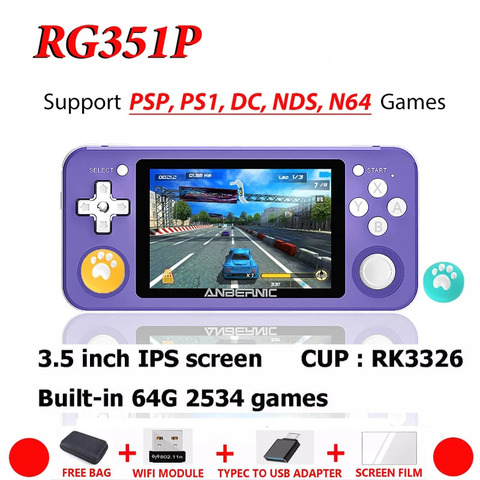 Mando de juegos portátil RG351P RG350P, 64GB Emuelec, PS1, 64 bits, IPS, RG351, consola de juegos Retro, regalo para niños ► Foto 1/6