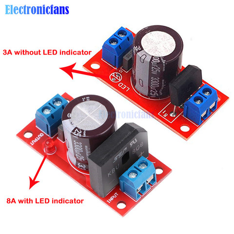 Placa de potencia de filtro rectificador, amplificador de potencia de 3A, 8A, con indicador LED rojo, CA eléctrico individual a CC, placa de fuente única ► Foto 1/6