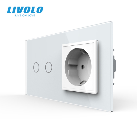 Livolo 16A estándar de la UE alimentación de pared con toque interruptor AC220 ~ 250 V blanco de cristal de vidrio Panel de VL-C702-11/VL-C7C1EU-11 ► Foto 1/4