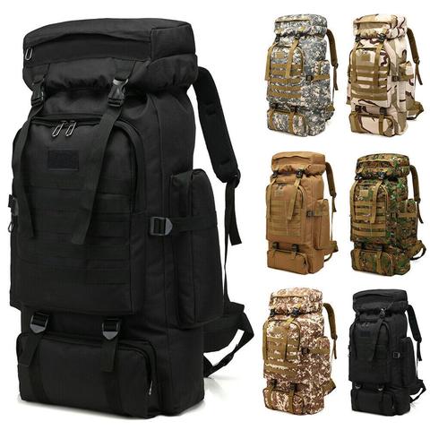 Mochila táctica militar de gran capacidad para hombre y mujer, bolso de viaje para escalada, de lona, de hombro, deportiva, 80L ► Foto 1/6