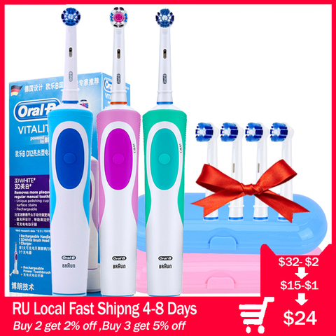 Oral B Vitality-cepillo de dientes eléctrico giratorio, recargable, inteligente, cabeza reemplazable, para blanqueamiento dental, el mejor regalo ► Foto 1/6