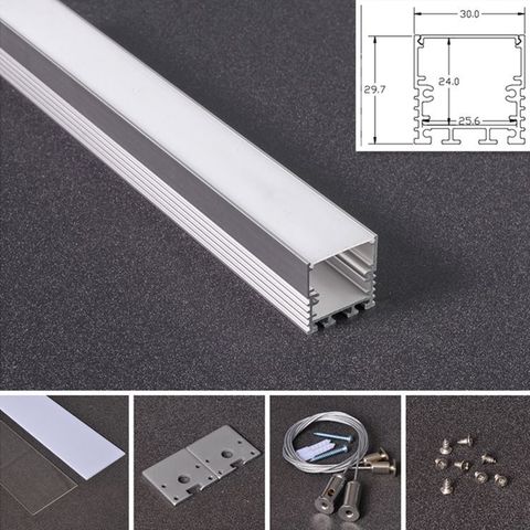 Perfil de aleación de aluminio con cubierta de PC lechosa, 1M/2M de largo, 30mm x 30mm de tamaño, con cuerda de acero, perfil de aluminio para tiras de luz led ► Foto 1/5