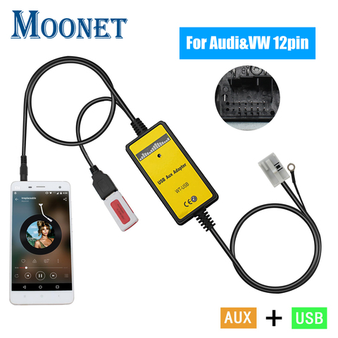 Moonet de Audio de coche MP3 adaptador AUX 3,5mm AUX USB interfaz de cambiador de CD para Audi Volkswagen Tiguan Touran T5 Golf Passat QX091 ► Foto 1/5