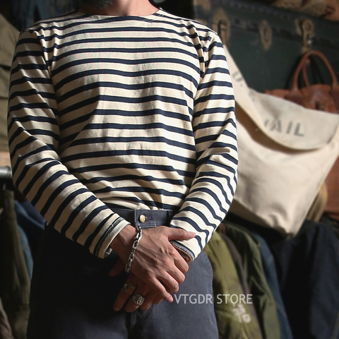 Bronson Breton Stripe Shirts Camiseta de manga larga Vintage para hombre francés marinero Naval ► Foto 1/6