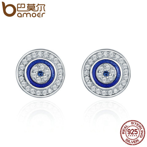 BAMOER-pendientes de tuerca redondos para mujer, de Plata de Ley 925 auténtica, Ojo Azul, joyería de plata de ley SCE148 ► Foto 1/6