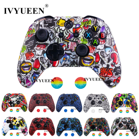 IVYUEEN-funda de silicona con estampado de transferencia al agua para Xbox One X S, funda protectora con Joystick, Thumb Grips ► Foto 1/6