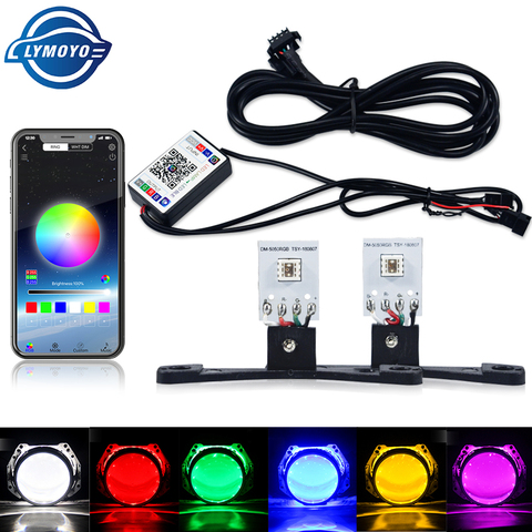 Coche Led diablo ojo demonio maligno ojos DRL LED Bluetooth APP RGB 2,5 faros de motocicleta Mini proyector lente accesorios DIY ► Foto 1/6